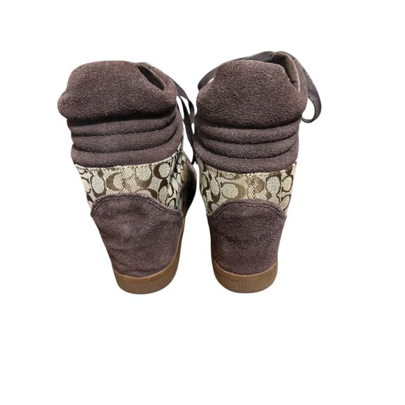 Coach Alara Brown Signature Suede Wedge Sneakers Size 8M Women’s High Top Shoes - Picture 6 of 16